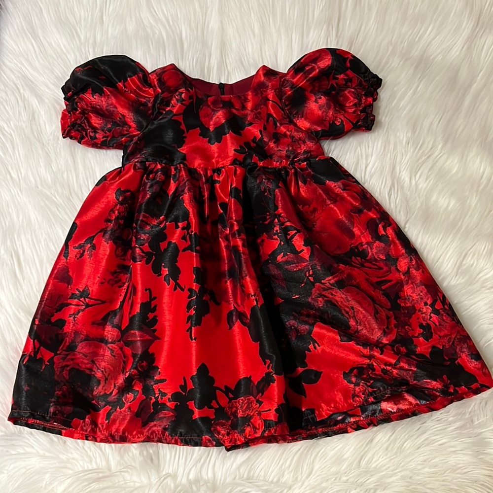 Red and Black Floral Dress